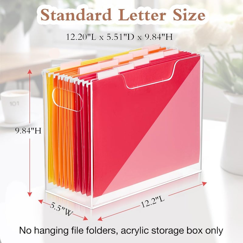 Jumyee Acrylic File Folder Organizer，Clear Hanging File Organizer Box for Letter Size/A4, Portable Desktop File Storage box for Desk Home Office School -1 Pack - Image 3